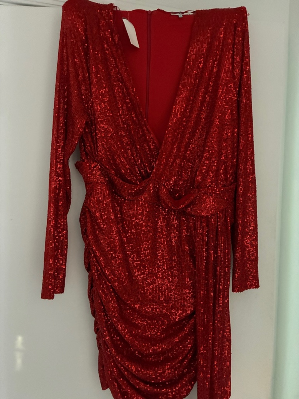 Red Sequin Wrap-Front Party Dress